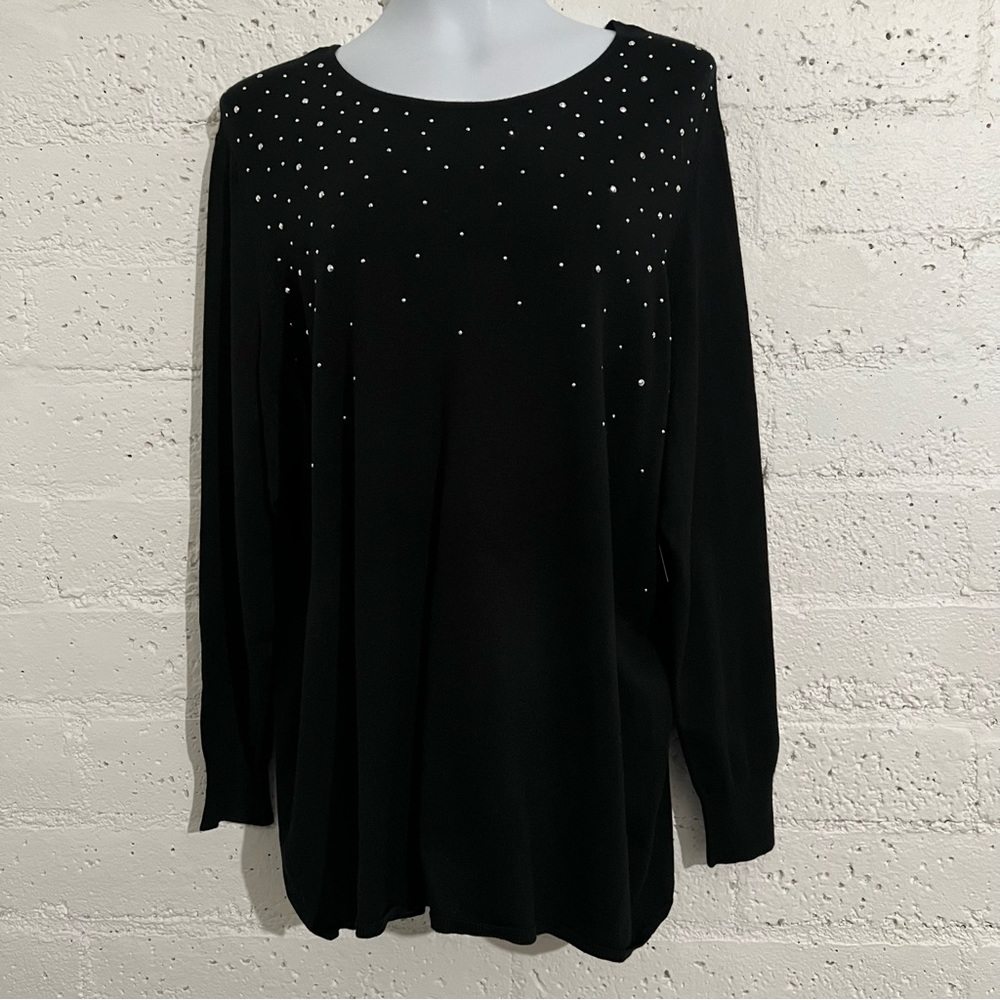 Jaclyn Smith Collection Womens Sweater XXL Black Metal Studs Long Sleeve Rayon